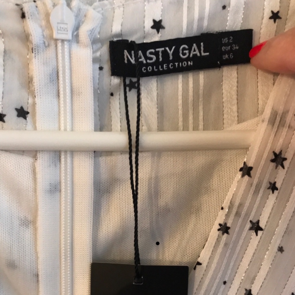 Nasty Gal White and Black Star Print hi-low Maxi Dress White Size 2 - Picture 7 of 8